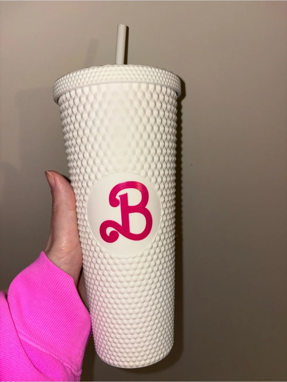 Barbie Textured White Tumbler with Pink 'B' Logo